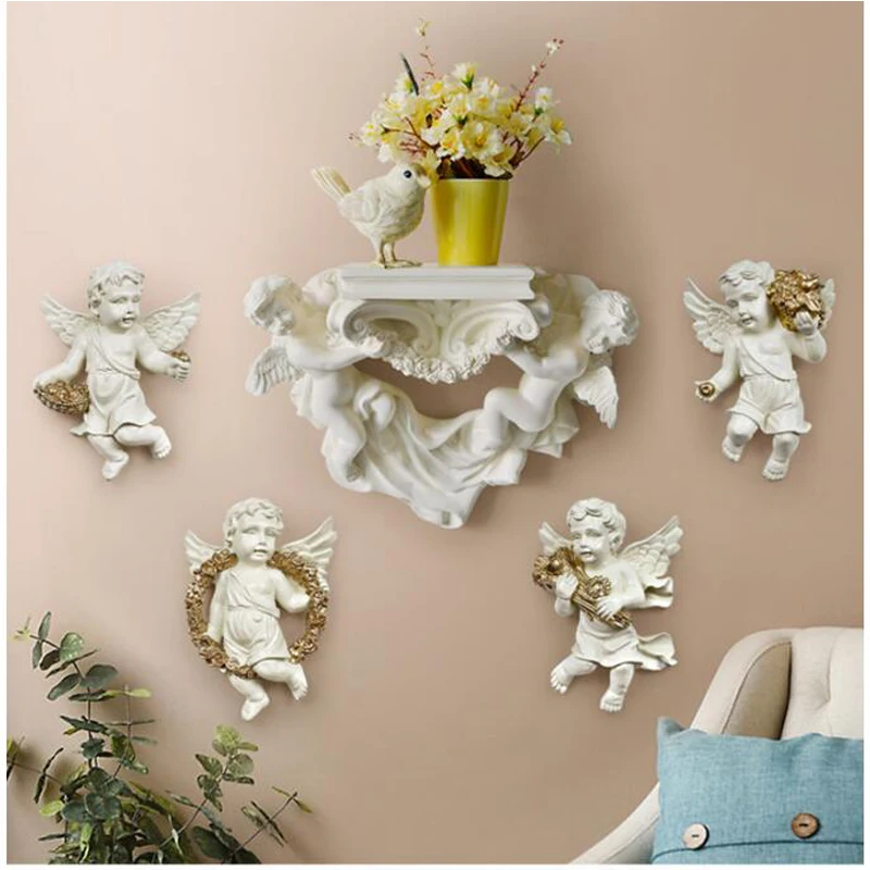 European Resin Angel Wall Holder Hanging Crafts Decoration Home Livingroom Restaurant Corridor Mural Ornament Pendant | Дом и сад