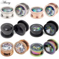 alisouy 2pcs rose gold color stainless steel screw ear tunnels plugs expander frosted cubic zircon gauges body piercing jewelry