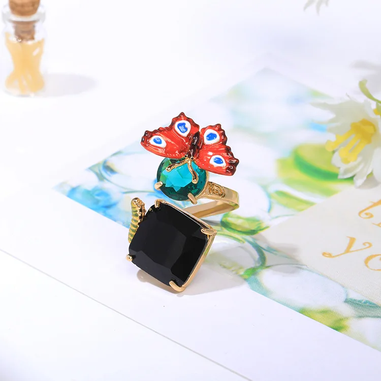 Enamel Glaze 2018 New Butterfly Gem Adjustable Rings For Women Pearl Charms Plant Fashion Party Jewelry Good Gift | Украшения и