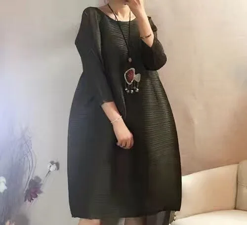 Miyake Новое весеннее свободное плиссированное платье со складками|pleated dress|dresses ladiesa
