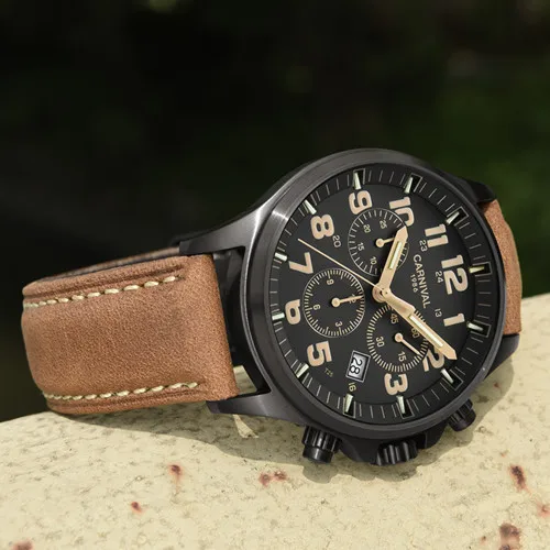 Black C8818 brow Карнавальный светильник Тритий, мужские часы Ronda, кварцевый хронограф, Тритий, светящиеся водонепроницаемые военные спортивные часы, мужские часы - Цвет: Black C8818 brow