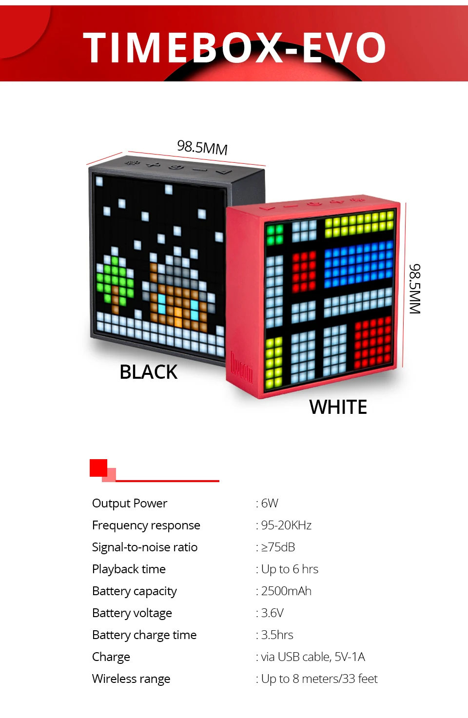 Divoom Tivoo Timebox Evo портативный Pixel Art беспроводной Bluetooth 5,0 динамик светодиодный смарт-будильник с приложением для IOS Android