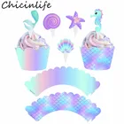 Chicinlife 10 шт., обертки для торта с русалочкой, для детей, для дня рождения, вечеринки, для детского душа, для свадебного торта, принадлежности для чашек