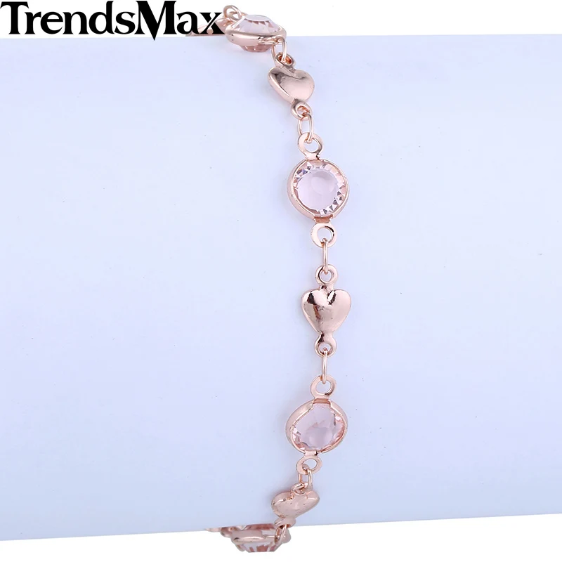 Trendsmax 6 мм 17 7 см женский браслет для девочек 585 цвета розового золота с сердечками