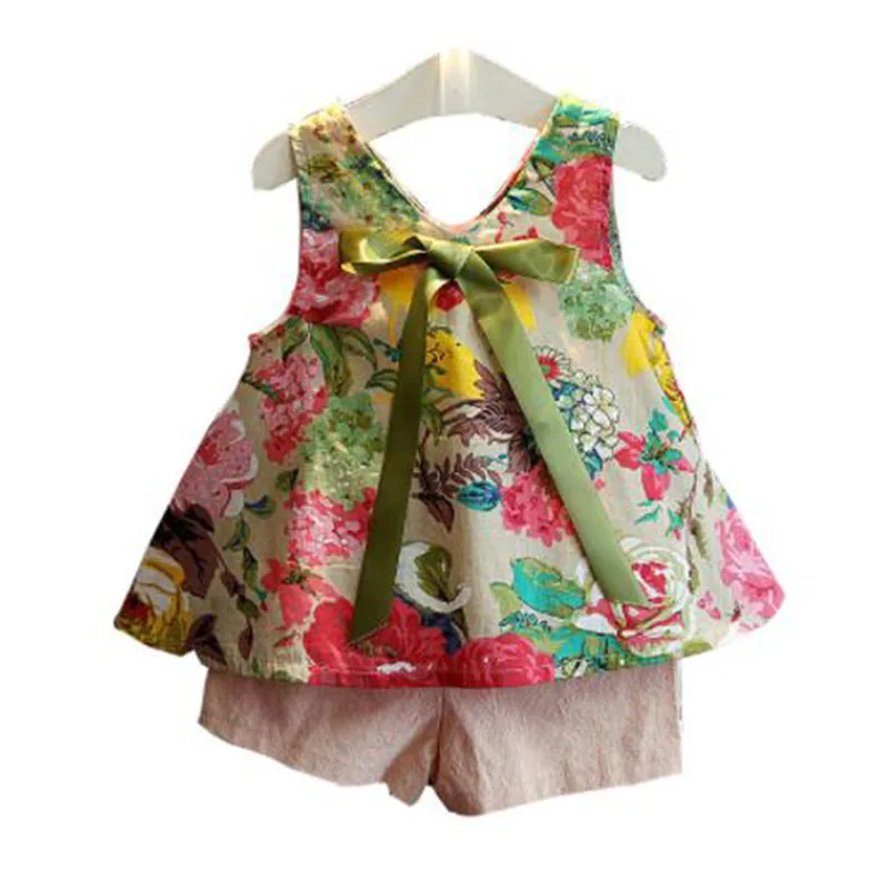 Детская одежда 2018 летняя стильная рубашка без рукавов для маленьких девочек +