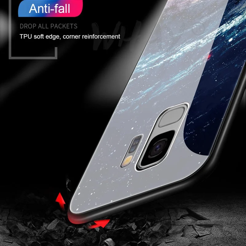 Tempered Glass For Samsung Galaxy S9 Plus Silicone Capa Luxury Patterned Back Case S9Plus Note 8 Note8 Cover |