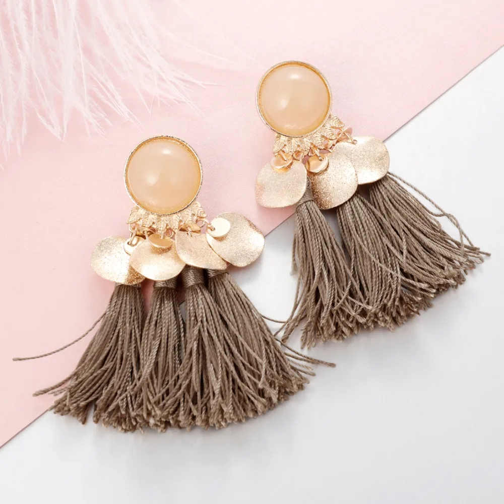 Boho Long Drop Dangle Fringe Earrings Vintage Women Tassel Gold Color Statement Female Accessories Jewelry | Украшения и