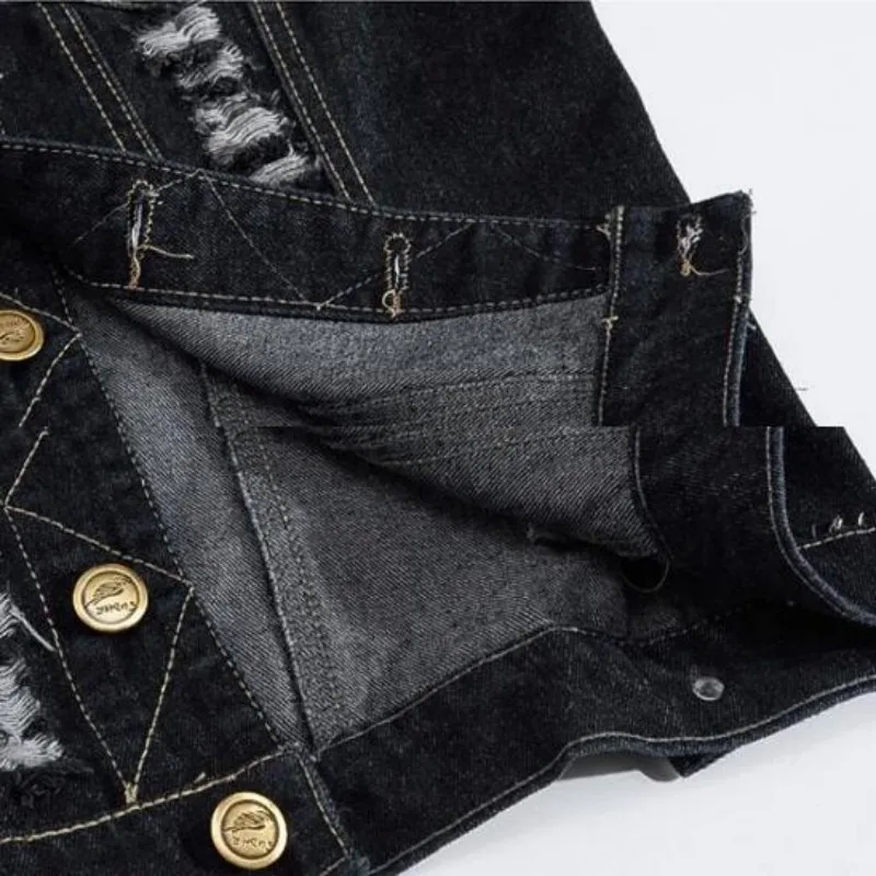Мужская джинсовая куртка без рукавов с потертостями|motorcycle jean vest|denim jacket sleevelessjeans