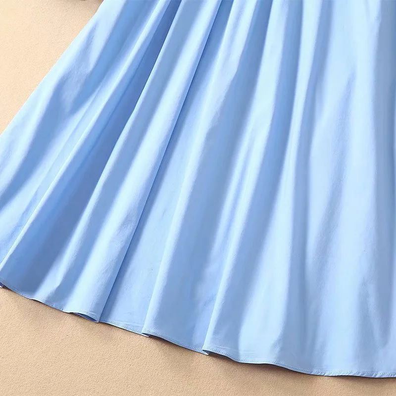 

New Korean Fashion Dress 2019 Summer Preppy Dress Ladies Ruffle Patchwork Long Sleeve Solid Blue Dress Vintage Woman Vestidos