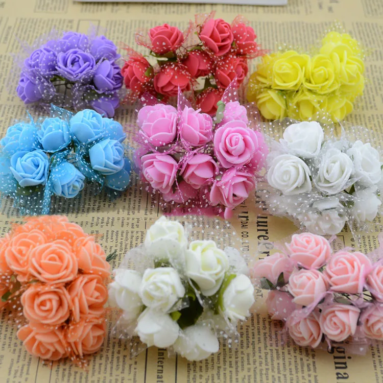 ПЭ цветы DIY Мини розы имитация пены материал с пряжей ручной работы венок цветами