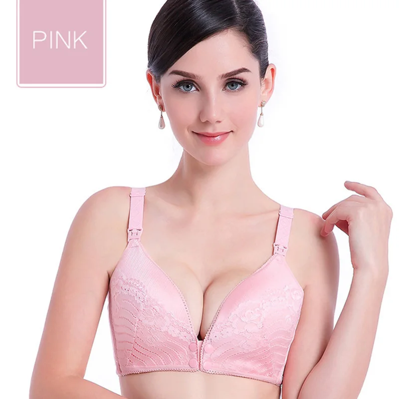 pink 1PXBra Бюстгальтер для кормления кормящих с глубоким вырезом Бюстгальтер Плюс Размер спереди закрытие бюстгальтер беспроводной кружевной сексуальный бюстгальтер для беременных женщин - Цвет: pink 1PXBra