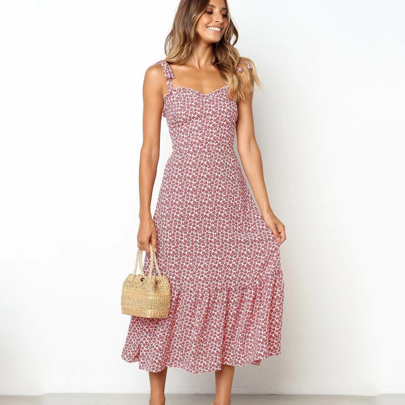Женское платье для отпуска с цветочным принтом Пляжное пикантное на бретельках