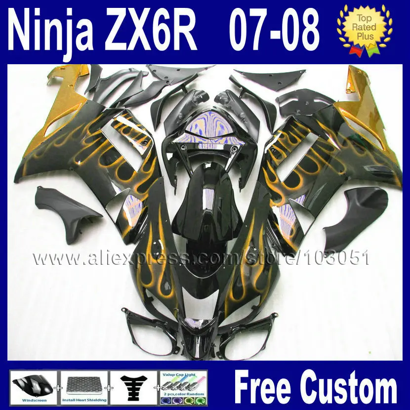 OEM Заводские комплекты обтекателей для kawasaki 2007 2008 ninja ZX6R ZX 6R 636 07 08 Пламя в черном