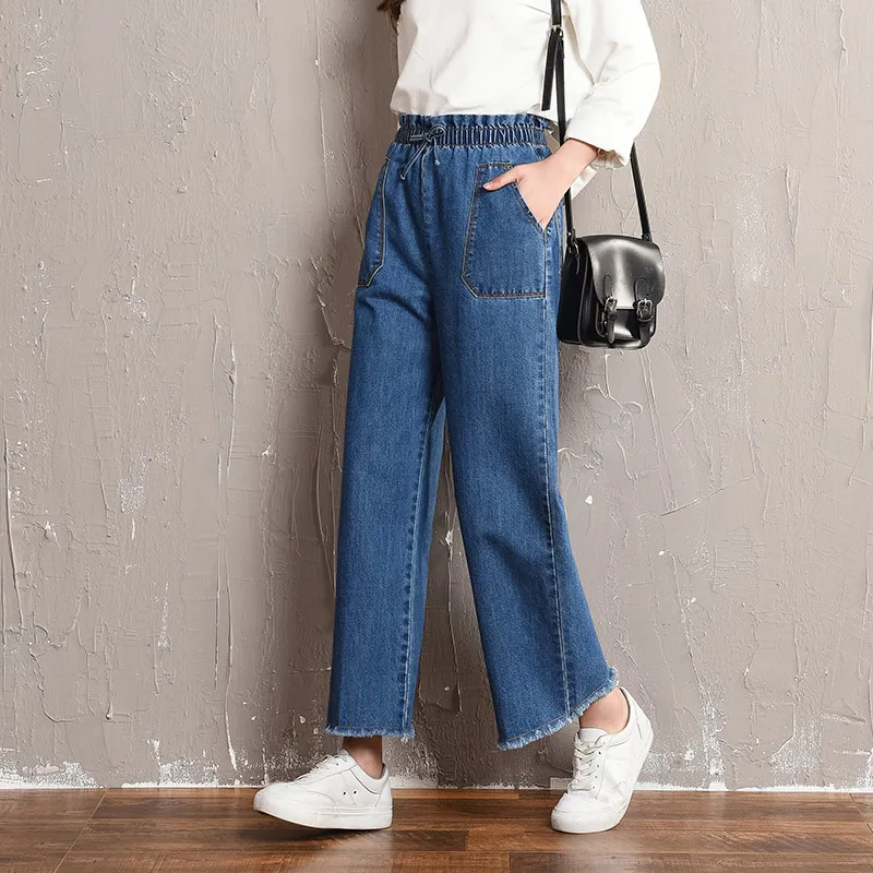 Брендовые брюки 2019 прямые джинсы с высокой талией женские хлопковые