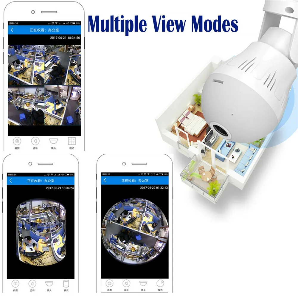Wi Fi IP лампа для камеры беспроводной светильник 1080P 3MP HD 360 рыбий глаз панорамный