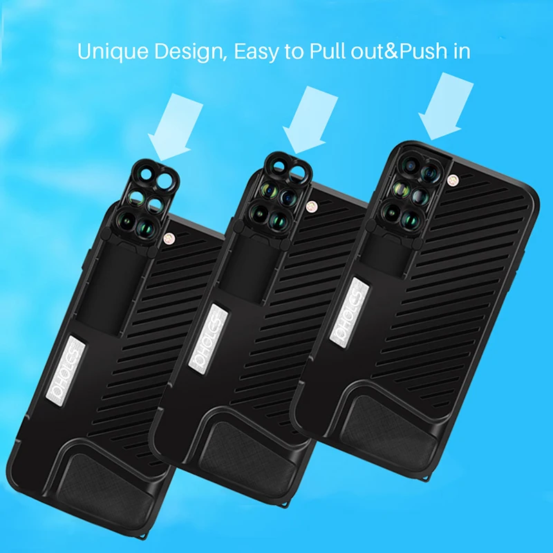 Pholes 6 в 1 объектив для телефона с чехлом iPhone 7 8 Plus Wide Angle10X макрообъектив рыбий глаз