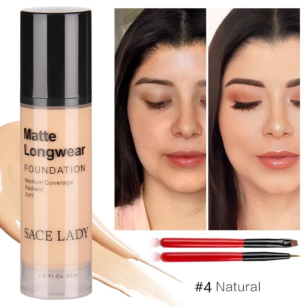 30ml 4 with brush Основа под макияж профессиональный Матовый жидкий маскирующий макияж крем водостойкий натуральный косметический - Цвет: 30ml 4 with brush