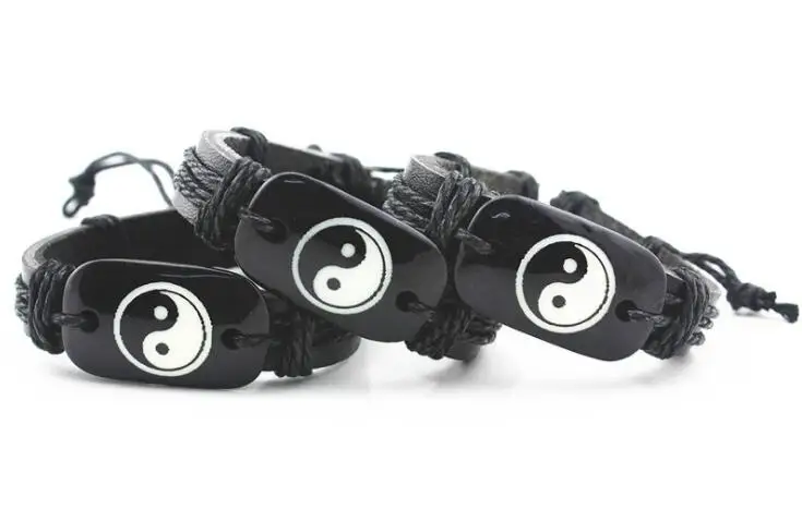 Оптовая продажа крутой мужской и женский кожаный браслет Taoism Tai Chi Yin Yang резной из