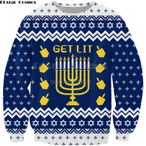 Новинка 2018, Модный свитшот PLstar Cosmos с круглым вырезом, Рождественская подсветка, повседневные пуловеры для мужчин и женщин с 3D-принтом Хануки