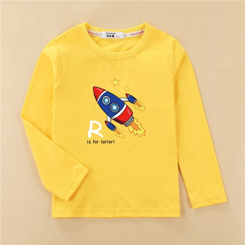 Yellow1 Футболка с рисунком планеты и космоса; детская хлопковая футболка с длинными рукавами; повседневная одежда с круглым вырезом для маленьких мальчиков; топы для мальчиков; модная детская одежда; tshi - Цвет: Yellow1
