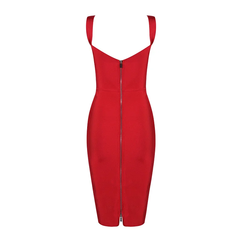 

New Style Fashion Red Knee Length Sleeveless Bodycon Bandage Dress Evening Party Dress