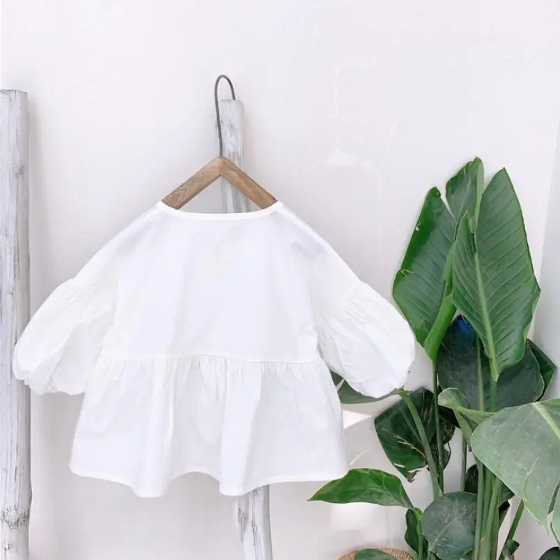 2019 летняя хлопковая школьная блузка с коротким рукавом для девочек топ белая