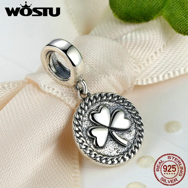 Wostu Новое поступление Настоящее серебро 925 пробы счастливый кулон в виде клевера