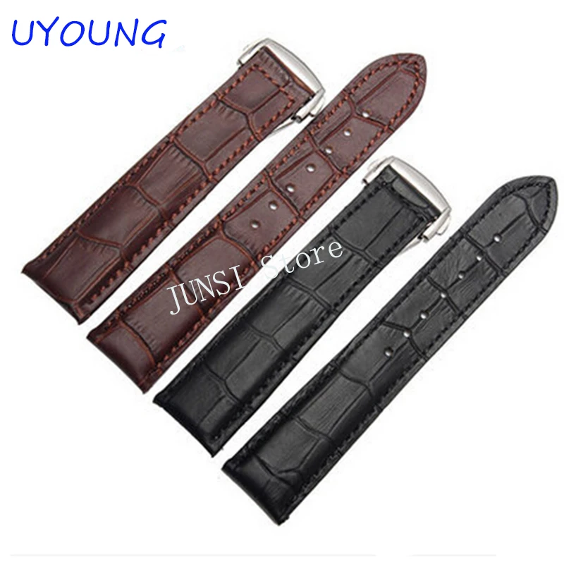 

Quality Genuine Leather Watch band 19mm 20mm 22mm Black Bracelet For mens and womens watchband fold buckle