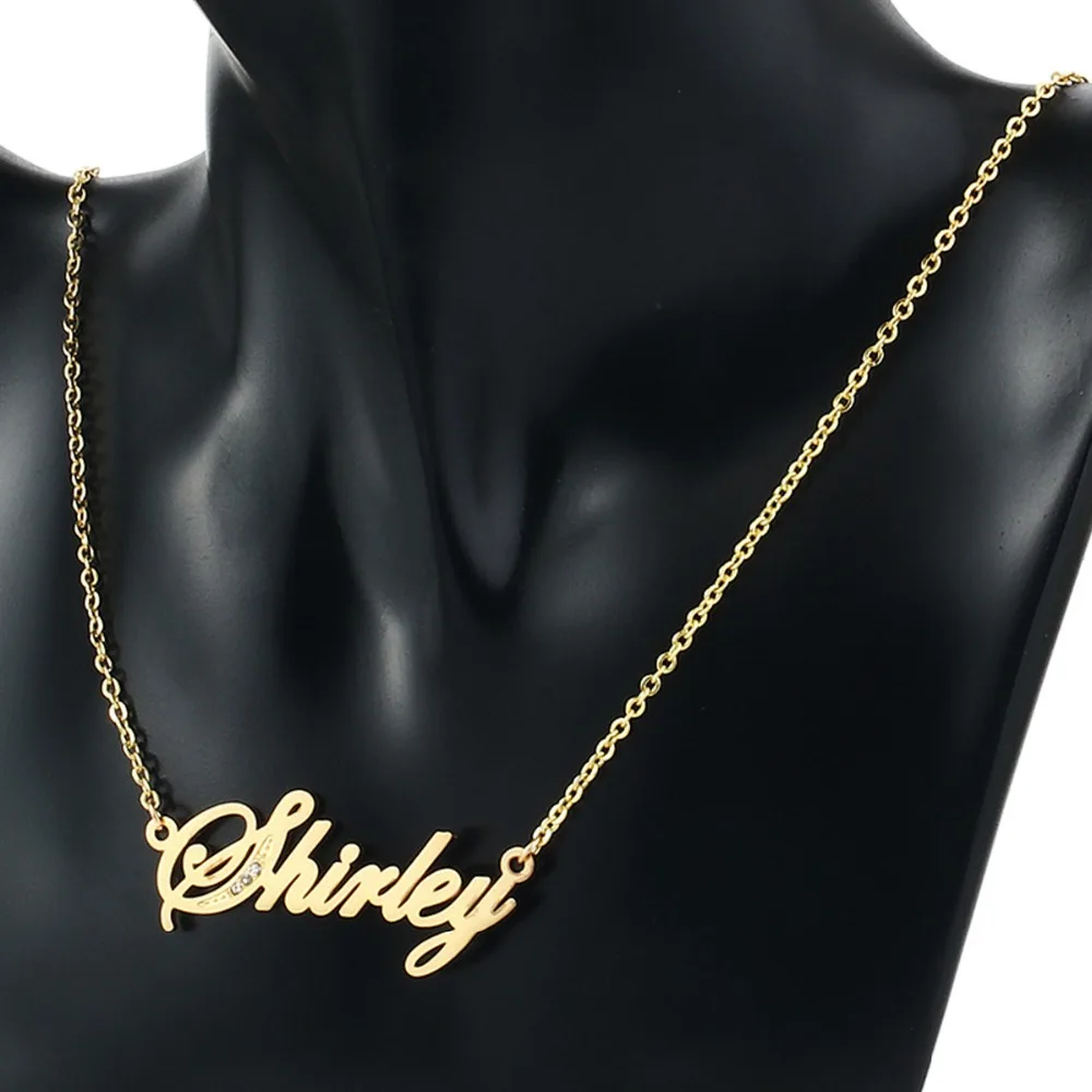 Cute Crystal Name Chains Necklaces for Women Stainless Steel Cursive Font Nameplate Pendant Necklace Birthday Gifts collar NC141 | Украшения