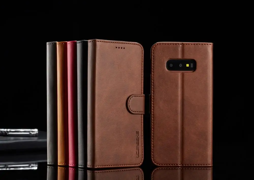 Роскошный кожаный чехол книжка для телефона Samsung Galaxy S10 S9 S8 Plus E Магнитный S7 S6 Edge