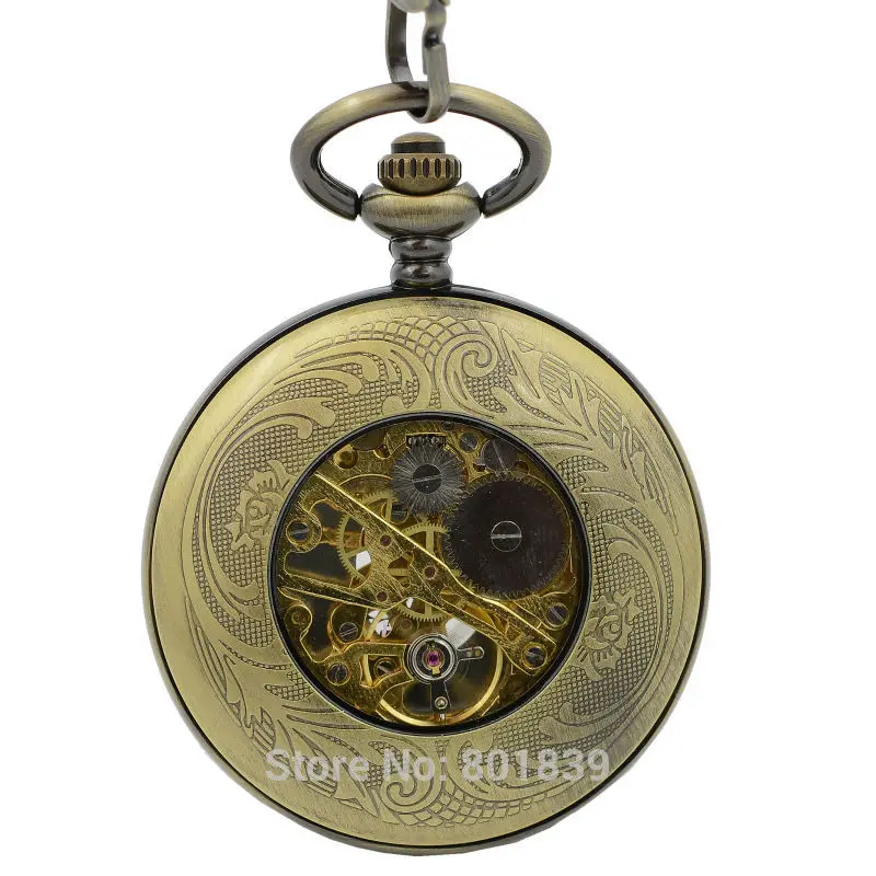 Vintage Magnifier Case Arabic Black Dial Number Hand Wind Mechanical Men Pocket Watch 17 Jewels w/Chain Reloj De Bolsillo | Наручные часы