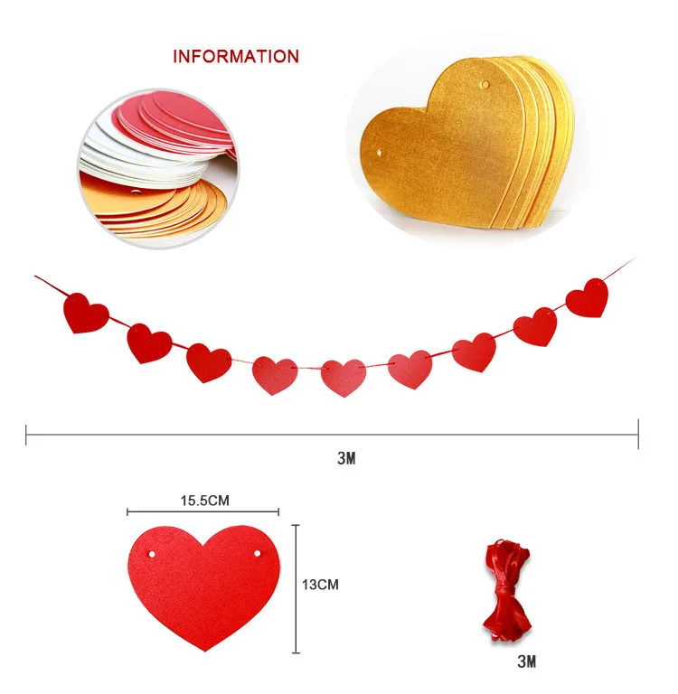 3 метра 15 см в форме сердца бумажный флаг для вечеринки гирлянда с колокольчиками