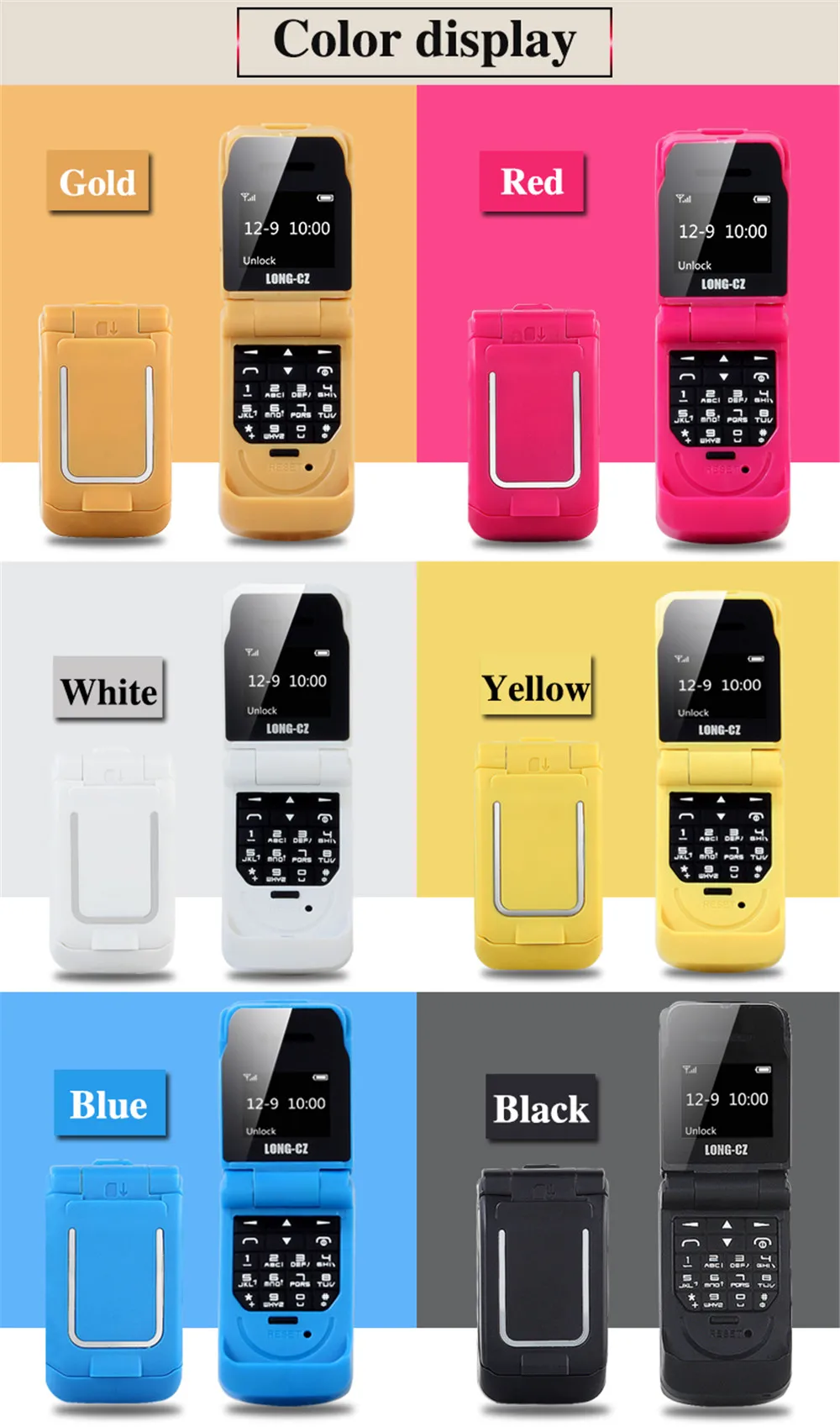 Mini Flip Mobile Phone LONG-CZ J9 0.66" Smallest Cell Phone Wireless Bluetooth Dialer FM Magic Voice Handsfree Earphone For Kids