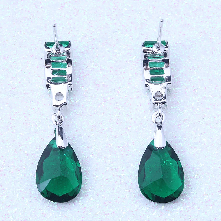 Женские серьги подвески серебряного цвета с зелеными кристаллами|dangle drop earings|dangle
