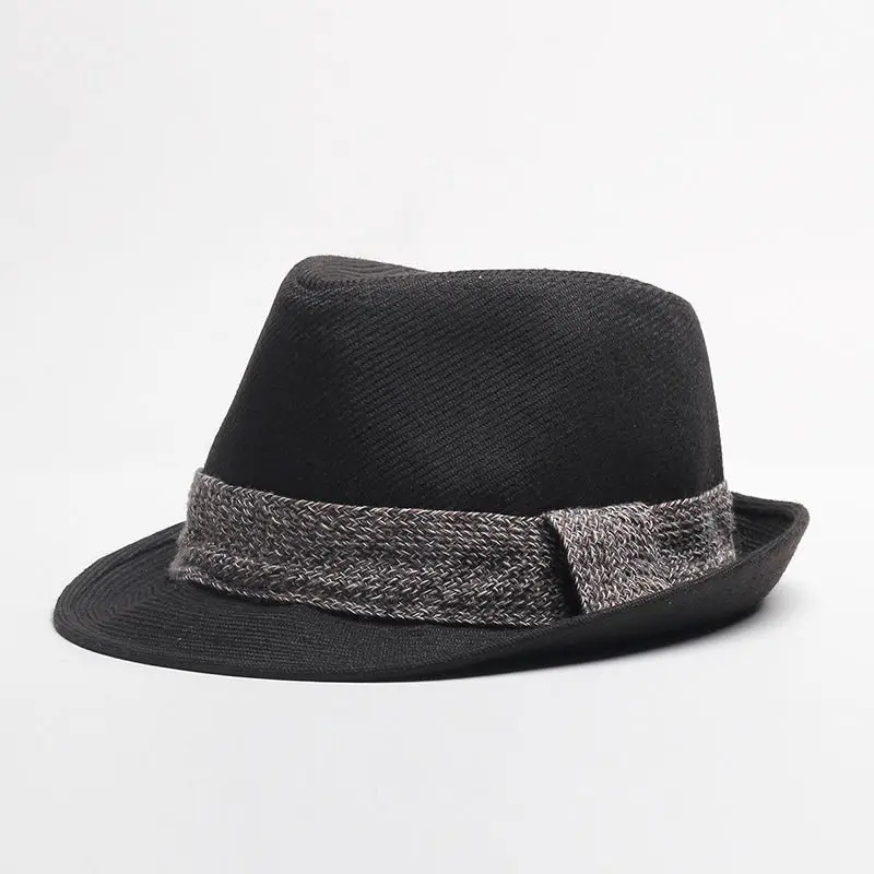 Новые мужские и женские соломенные шляпы «Fedora» шляпа широкополый Ретро джаз шляпа монохромная модная шляпа федоры Шляпы - Цвет: Черный