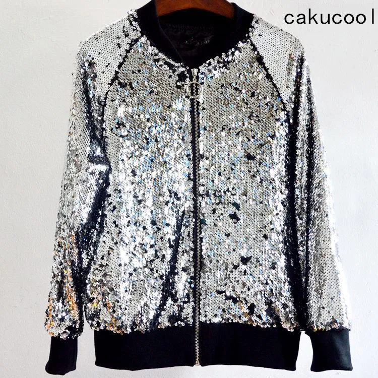 Cakucool горячие полный блестками куртка весна украсить Бейсбол бомбер Куртки Bling