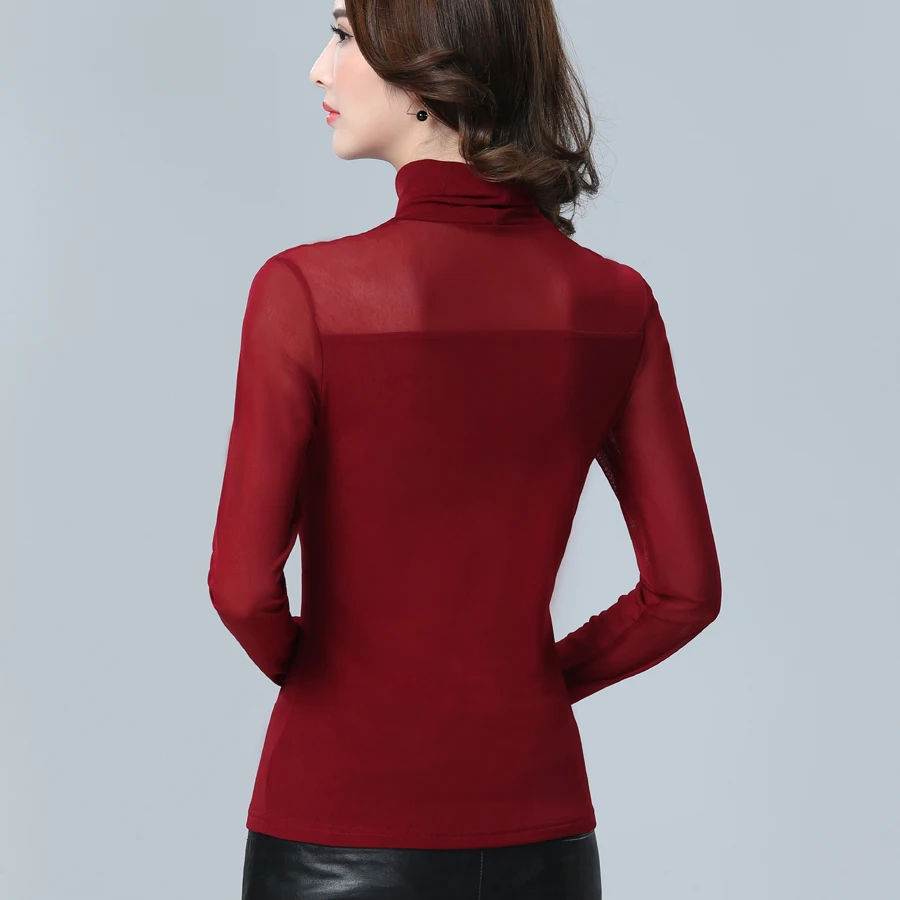 FGLAC женская футболка модная повседневная Водолазка с длинным рукавом сетчатые