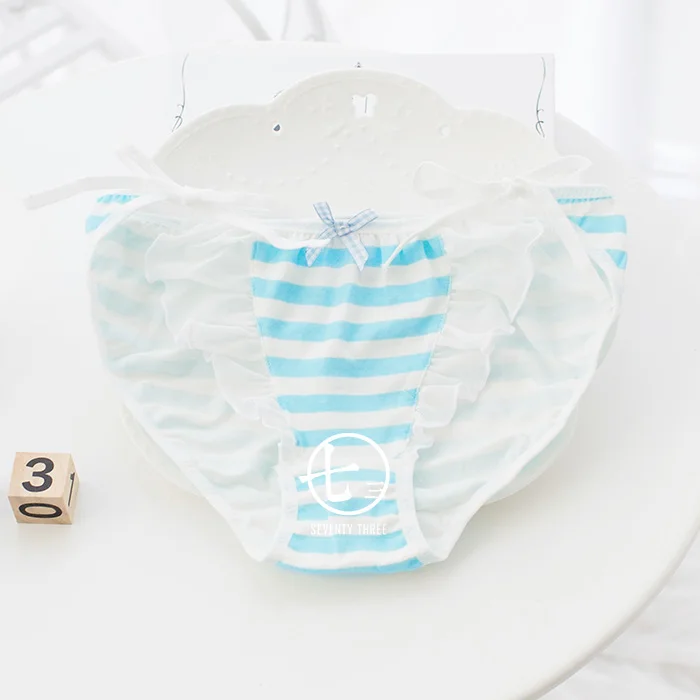 [BUY3GET1FREE] Kawaii девушки синие/розовые и белые полосатые трусики с бантом версия для