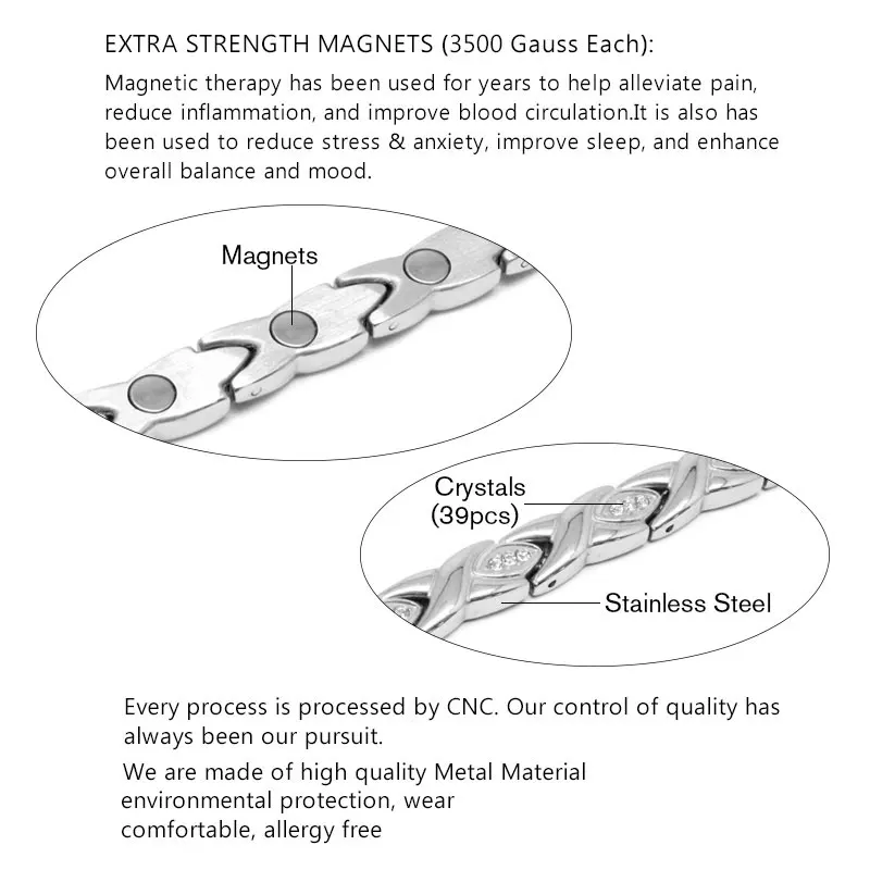 

Escalus Women's Joyeria Crystal Magnetic Bracelet For Women Stainless Steel Joyas Charm Bracelets Wristband