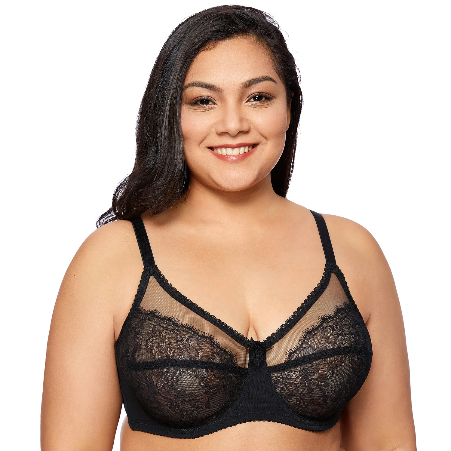 

New Women's No Padding Sheer Lace Full Cup Plus Size Unlined Underwire Bra Breathable