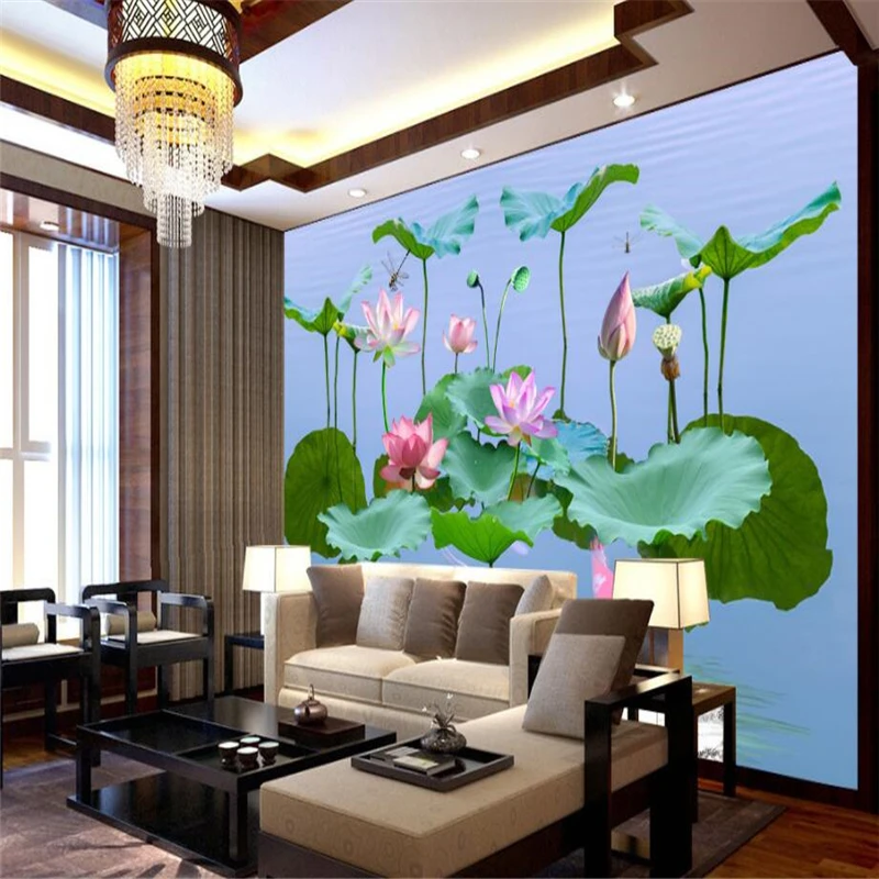 

beibehang Custom wallpaper 3d three-dimensional lotus fresh watercolor lotus leaf wallpaper sofa living room bedroom tv backdrop