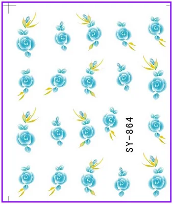 6 упак./лот блеск переводка NAIL ART наклейки на ногти цветок фиолетовый Магнолия SY861