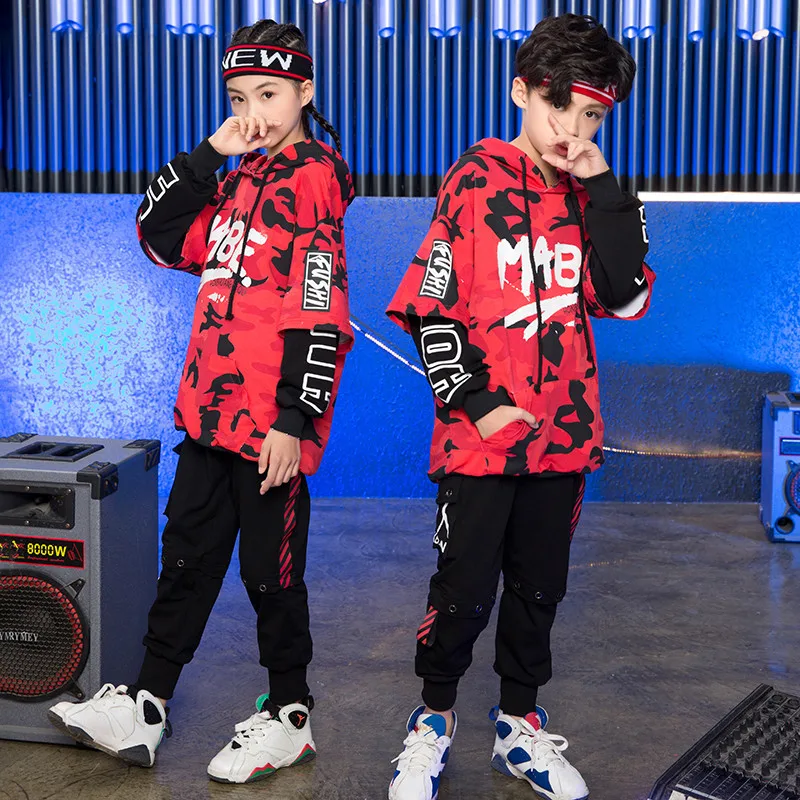 Camouflage Printed Hoodie Pants Set Childrens Hip-hop Street Dance Suit Clothing Jazz Hip Hop Costumes for Kids Boys and Girls |