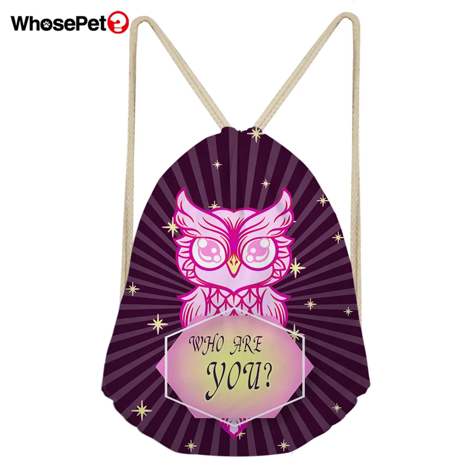 WhosePet для женщин Drawstring сумки милый кот и сова печати плеча рюкзак женский Mochila Escolar