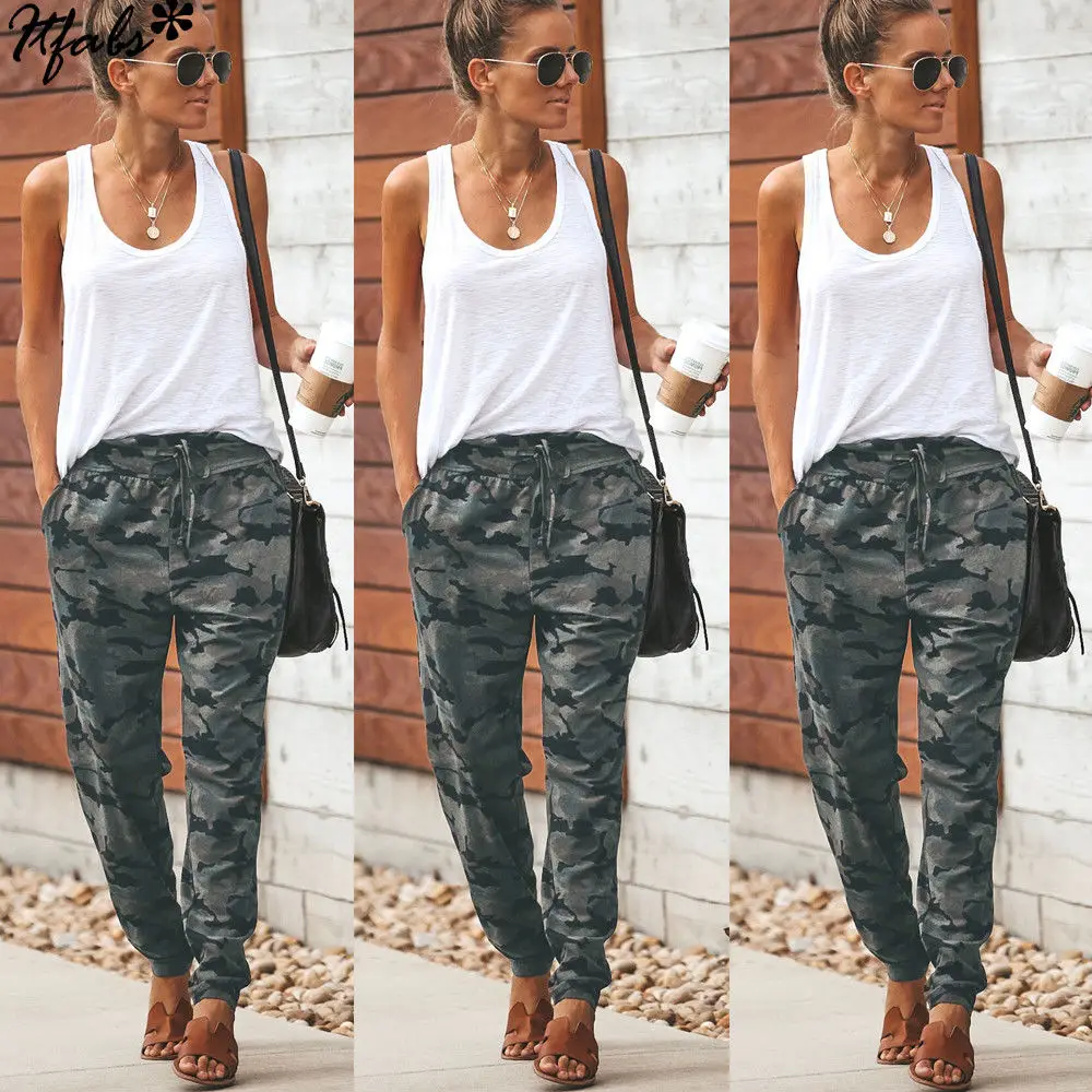 Женские штаны карго с эластичной талией камуфляжные брюки в стиле милитари