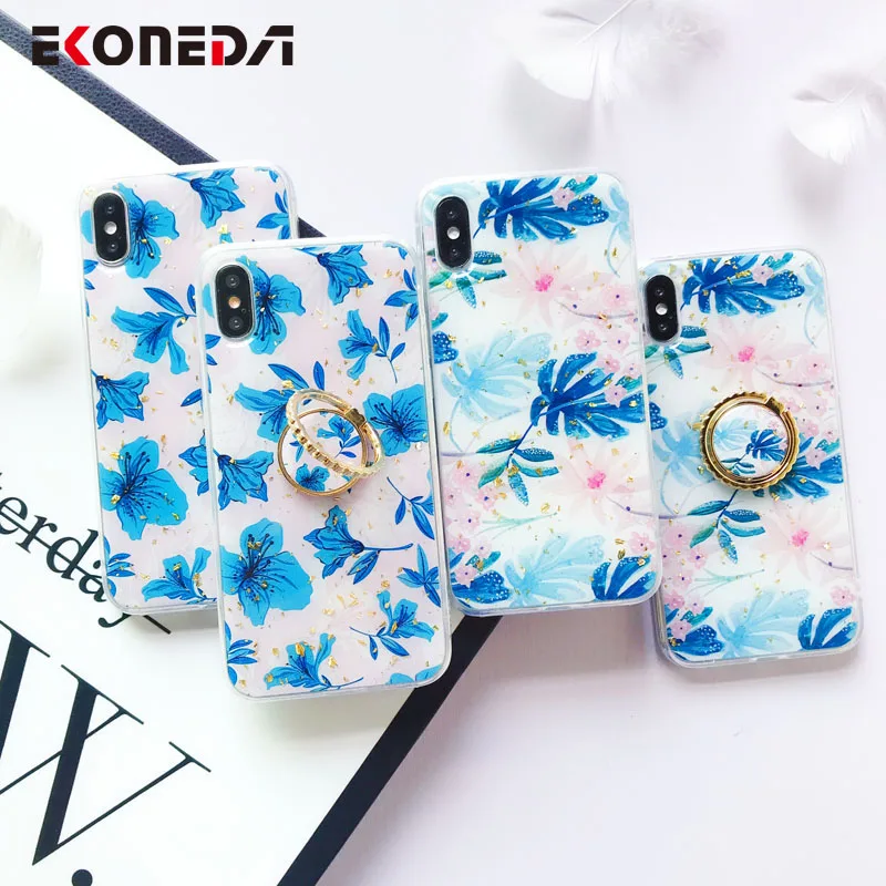 Чехол EKONEDA из золотой фольги с цветочными листьями для iPhone XR чехол кольцом