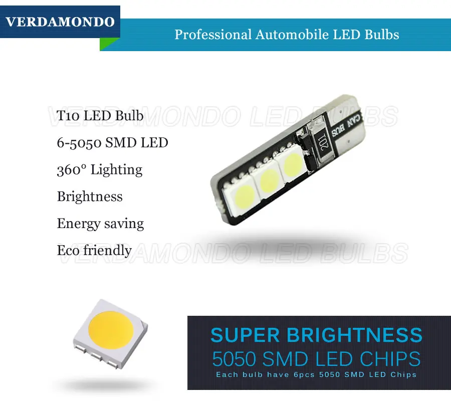 T10 W5W 194 168 яркий двойной без погрешности Canbus 6 SMD 5050 Светодиодный светильник для салона автомобиля ширина