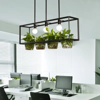 creative loft industrial black paint iron pendant light with glass cup holder e27 green plant hanging lamp