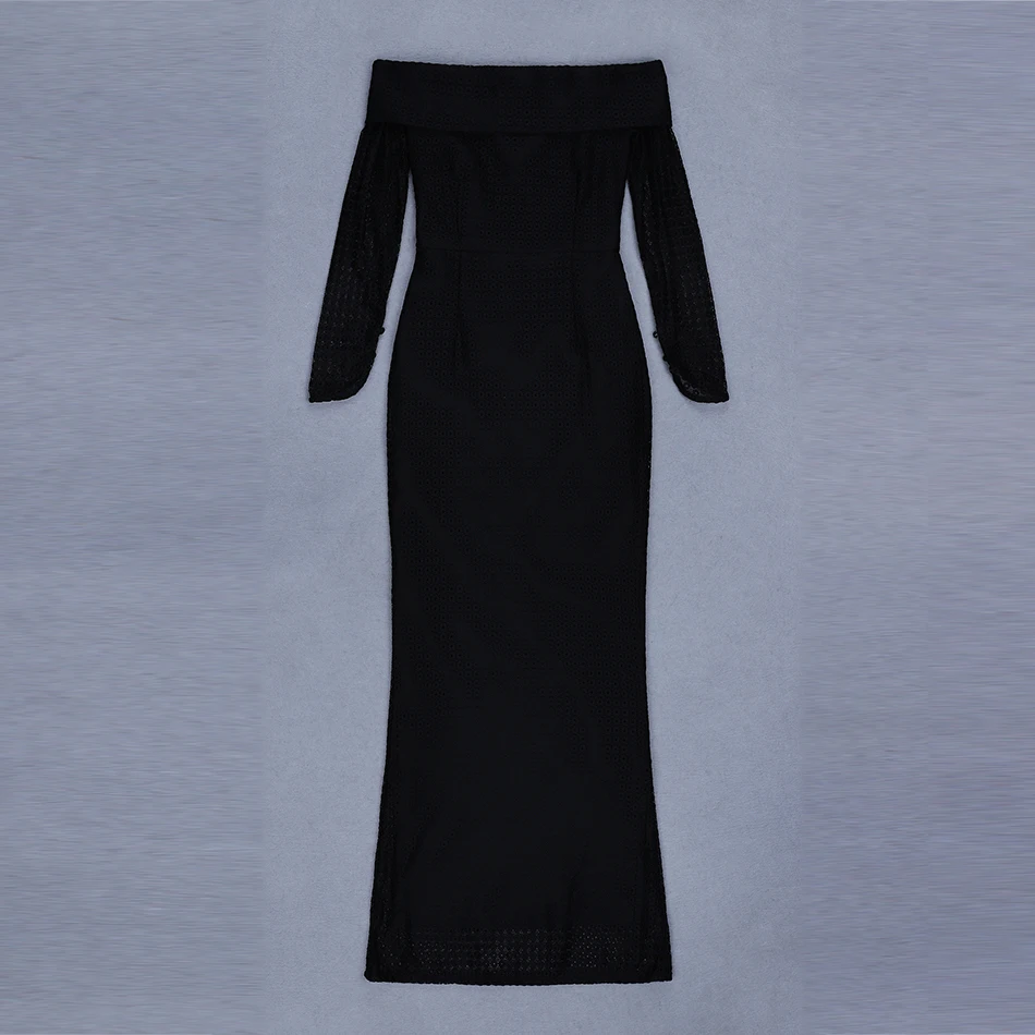 Женское длинное Бандажное платье Modphy черное зимнее с длинным рукавом и открытыми