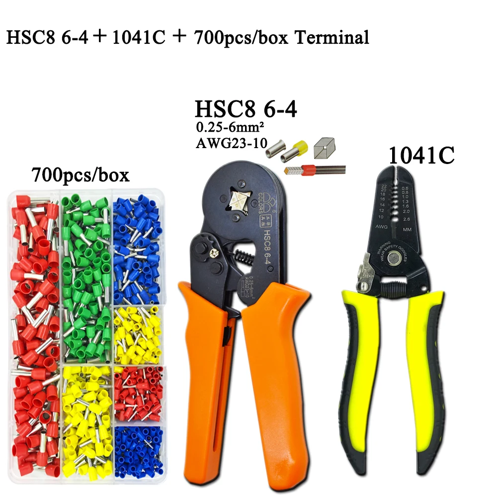 HSC8 Pliers Kit D2 Wire Cutting Tube Type Terminal Box Electrical Clamp Tool Yellow 6 4 0.25 6mm2|Плоскогубцы| |